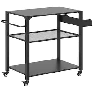 3-Shelf Black Outdoor Grill Cart, 31.5 in. x 19.7 in.Pizza Oven Stand Grilling Set with Storage Rack, Side Handle Wheels