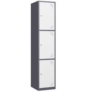 3-Tier Tall Locker Cabinet with Keys Metal Storage Locker 17 in. D x 15 in. W x 71 in. H in Grey White