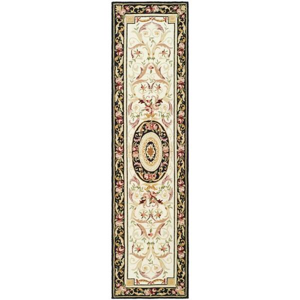 SAFAVIEH Chelsea Ivory/Black 3 ft. x 10 ft. Floral Medallion Border Runner Rug