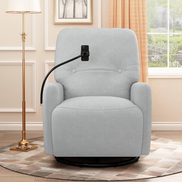 Merax Gray 270° Swivel Matte Velvet Electric Recliner with Phone Holder