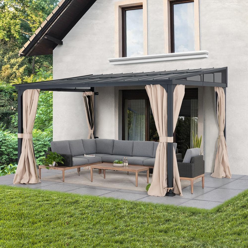 Large Black Wall-Mounted Gazebo with Curtains and Netting
