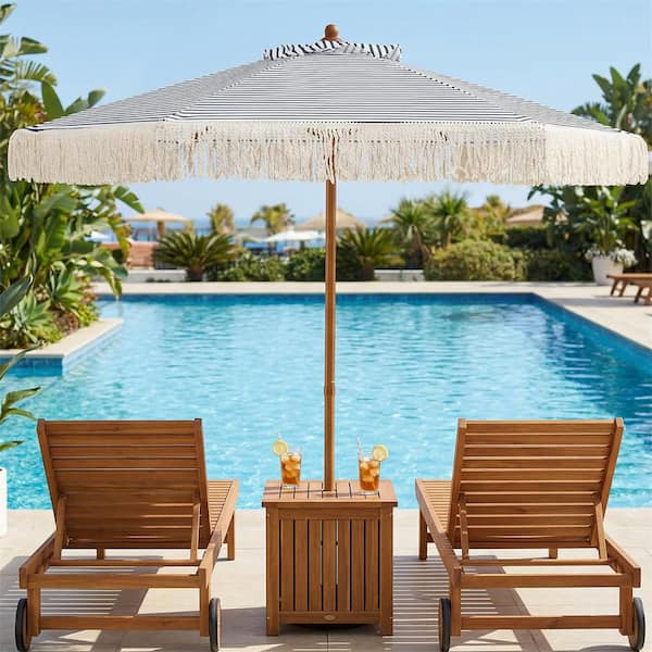 cute outdoor patio umbrella Costway 200cm Patio Umbrella with Fringe and Sun-Protective Polyester Canopy for Beach Backyard-Blue
