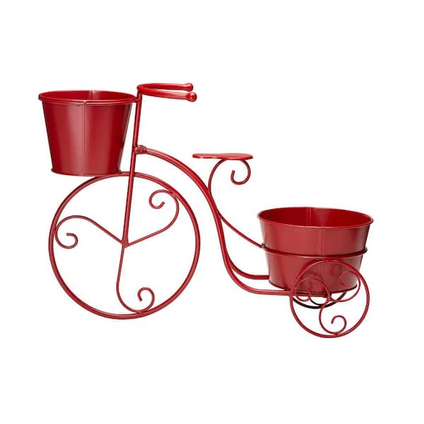 Glitzhome 21.5 in. L Red Metal Bicycle Plant Stand (KD)