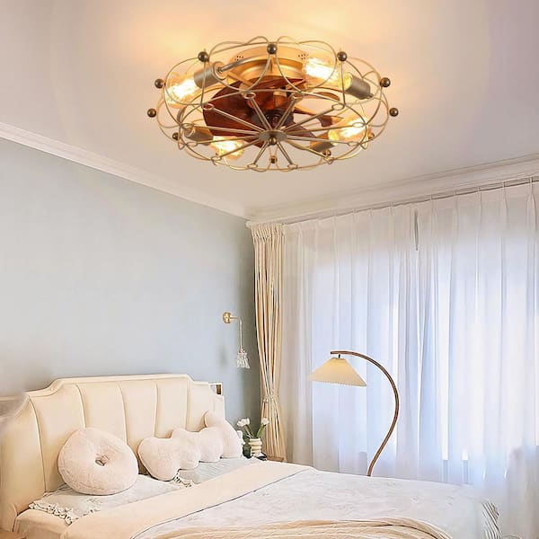 Byteany 20 in. Gold indoor Low Profile Caged Ceiling Fan with Remote Control and Dimmable LED light