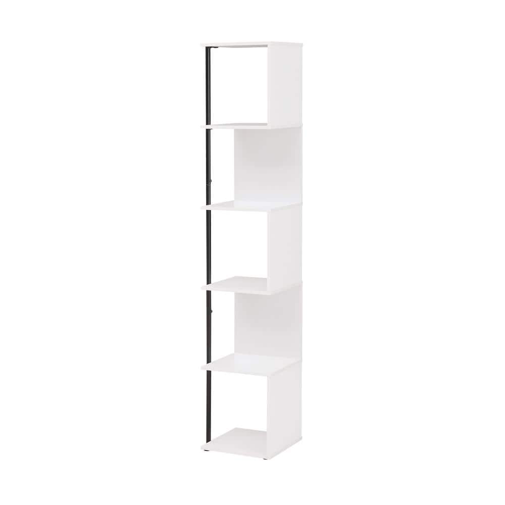 White Wood 5-Tier Corner Bookcase with Metal Support