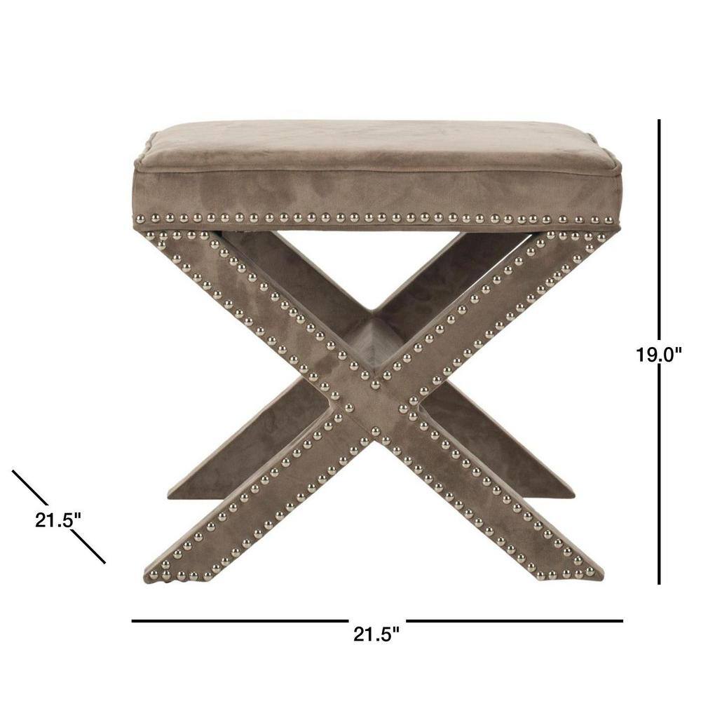 Palmer 22" Gray Cotton Upholstered Ottoman with Nail Heads