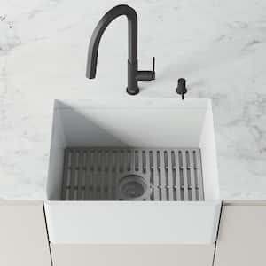Matte Stone 24" Single Bowl Farmhouse Apron Front Undermount Kitchen Sink with Accessories