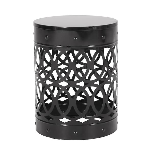 Black Round Metal Outdoor Side Table End Table No Assembly for Garden Backyard or Indoor