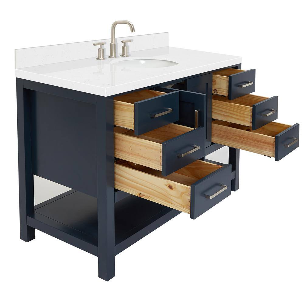 Midnight Blue Solid Wood Freestanding Single Bathroom Vanity with Quartz Top