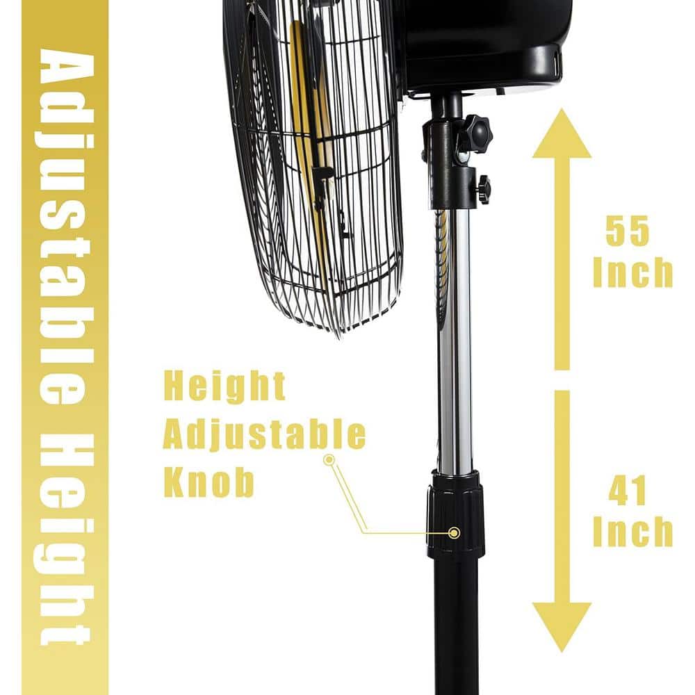 20-inch Yellow Aluminum Oscillating Pedestal Fan with Adjustable Height