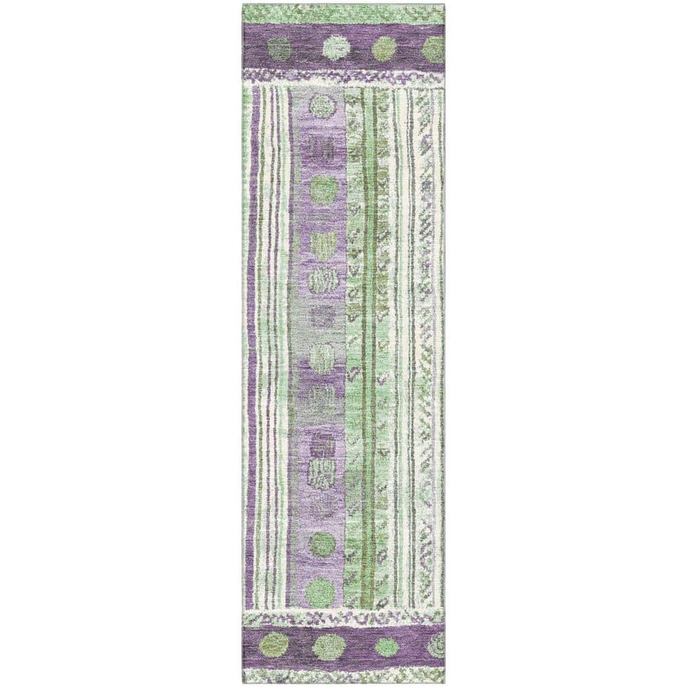 Mayfield Premium Machine Washable Abstract AMF1963 Purple 2 ft. x 7 ft. Runner Rug