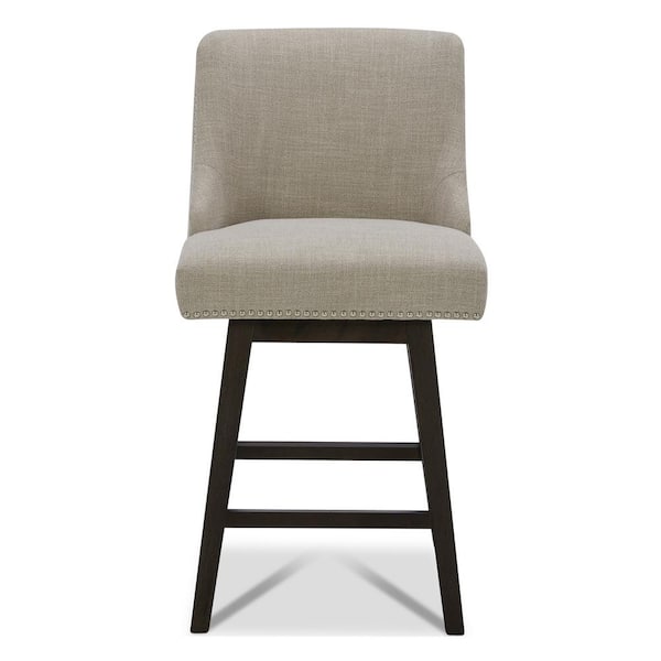 Spruce & Spring Martin 26 in. Flax Beige High Back Solid Wood Frame Swivel Counter Height Bar Stool with Fabric Seat