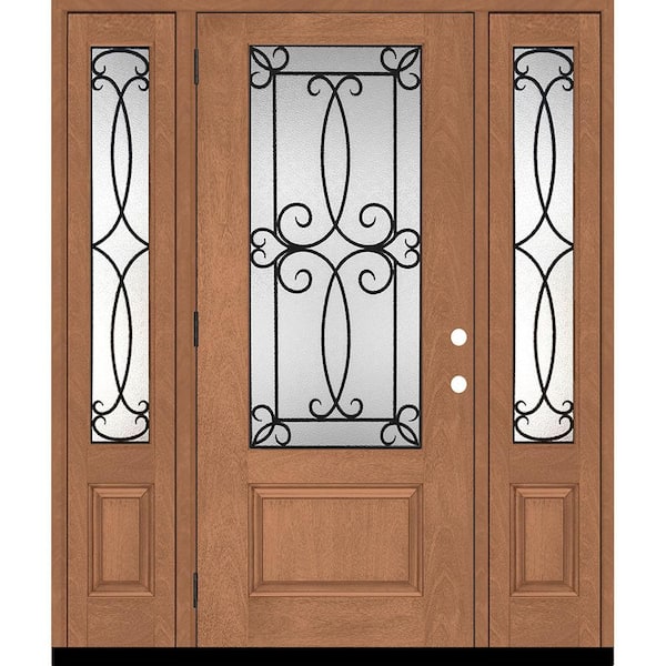 Steves & Sons Regency 64 in. x 80 in. Georgian Decorative Glass RHOS 3/4Lite AW Mahogany Fiberglass Prehung Front Door w/Dbl12in.SL