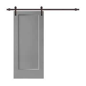 30 in. x 80 in. Light Gray Stained Composite MDF 1-Panel Interior Sliding Barn Door with Hardware Kit