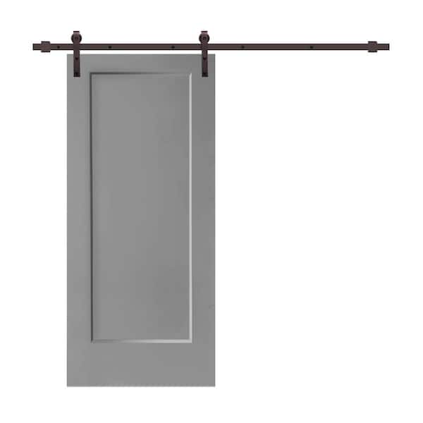 CALHOME 36 in. x 80 in. Light Gray Stained Composite MDF 1-Panel Interior Sliding Barn Door with Hardware Kit