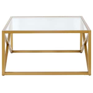 Calix 32 in. Brass Finish Square Glass Coffee Table