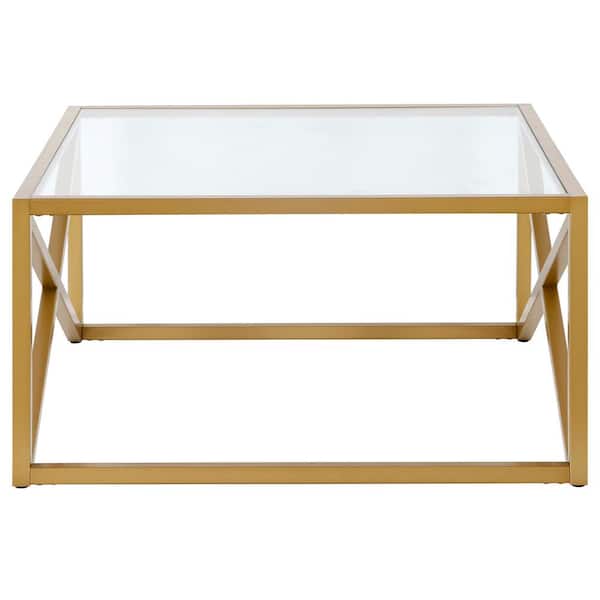 MEYER&CROSS Calix 32 in. Brass Finish Square Glass Coffee Table