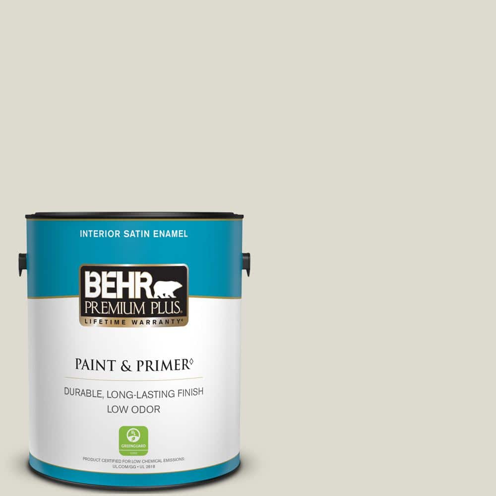 BEHR PREMIUM PLUS 1 gal. #N520-2 Silver Bullet Satin Enamel Low Odor  Interior Paint & Primer 705001 - The Home Depot
