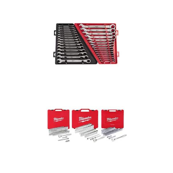 SAE/Metric Ratcheting Wrench (30-Piece) and Ratchet/Socket (153-Piece) Mechanics Tool Set Combo