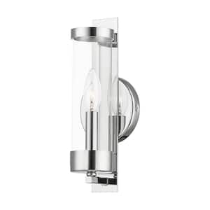 Mayfield 12 in. 1-Light Polished Chrome ADA Wall Sconce with Clear Cylinder Glass