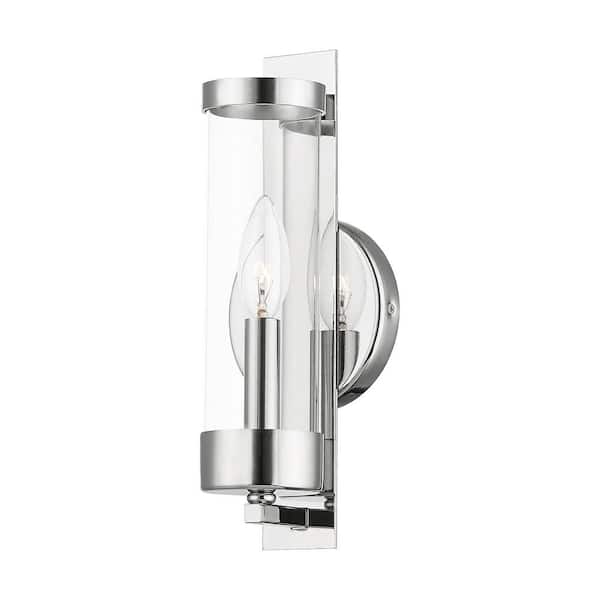 AVIANCE LIGHTING Mayfield 12 in. 1-Light Polished Chrome ADA Wall Sconce with Clear Cylinder Glass