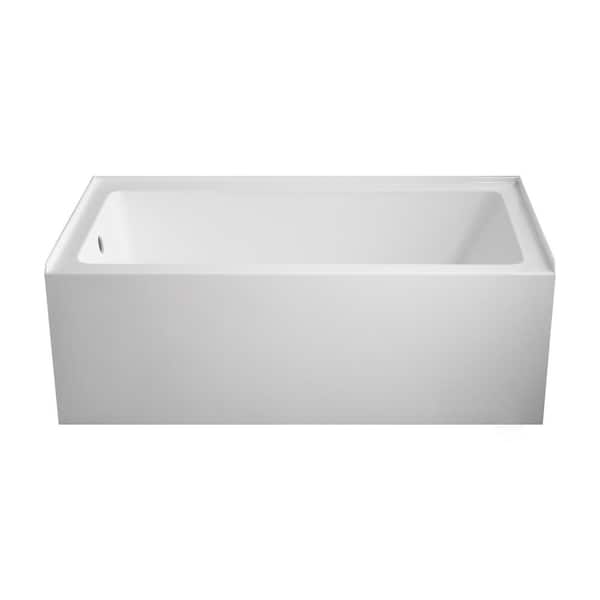 Vanity Art 60 in. x 30 in. Acrylic Alcove Skirt Soaking Bathtub with Left Overflow and Drain in White/Polished Chrome