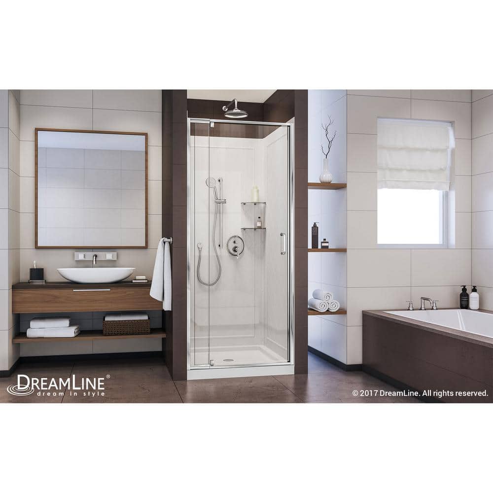Flex 36" Frameless Clear Glass Pivot Shower Kit with Brushed Nickel Hardware