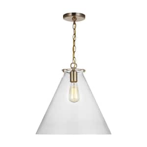 Kate 1-Light Satin Brass Cone Pendant with Clear Glass Shade