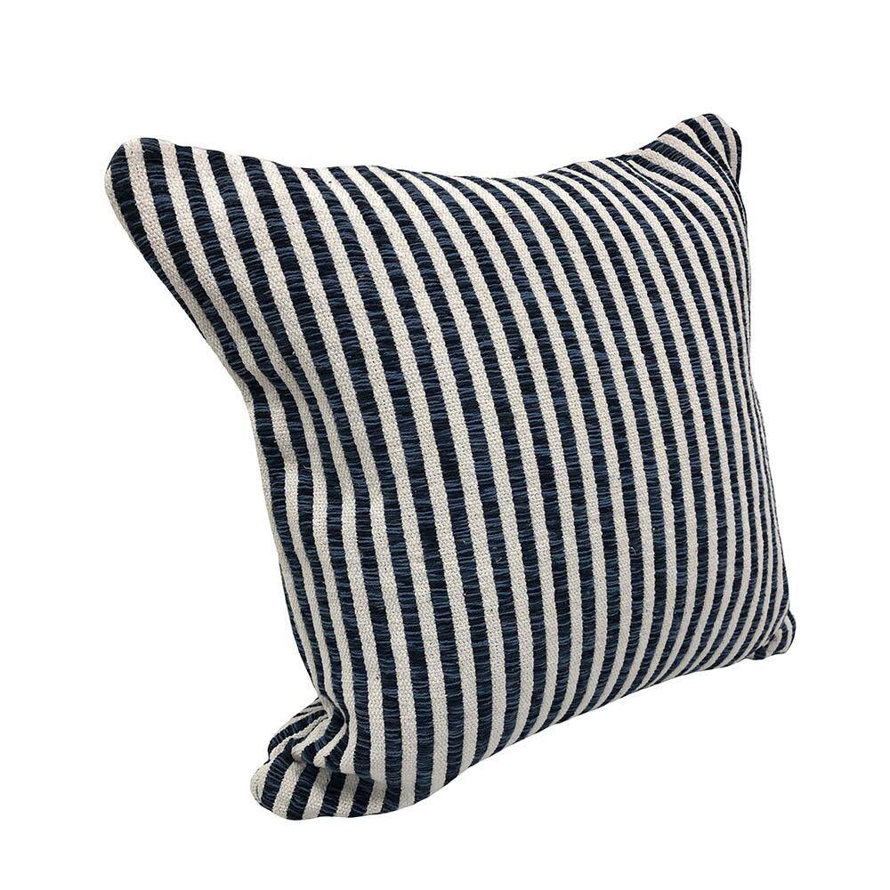 22" Square Blue and White Striped Cotton Throw Pillow
