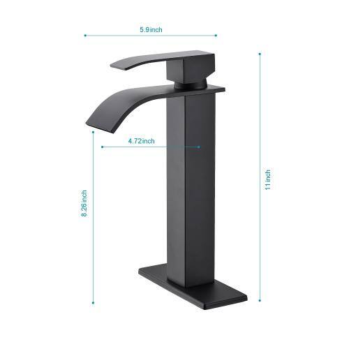 Lukvuzo Matte Black Waterfall Spout Single Handle Bathroom Faucet