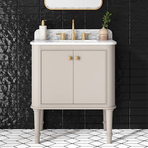 Collette 30 in W x 22 in D x 35 in H Single Sink Bath Vanity in Greige With White Carrara Marble Top