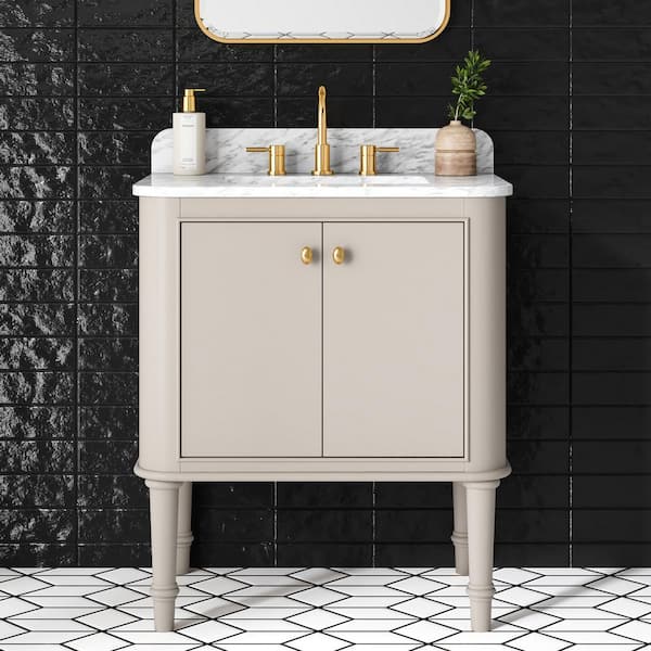 Home Decorators Collection Collette 30 in W x 22 in D x 35 in H Single Sink Bath Vanity in Greige With White Carrara Marble Top