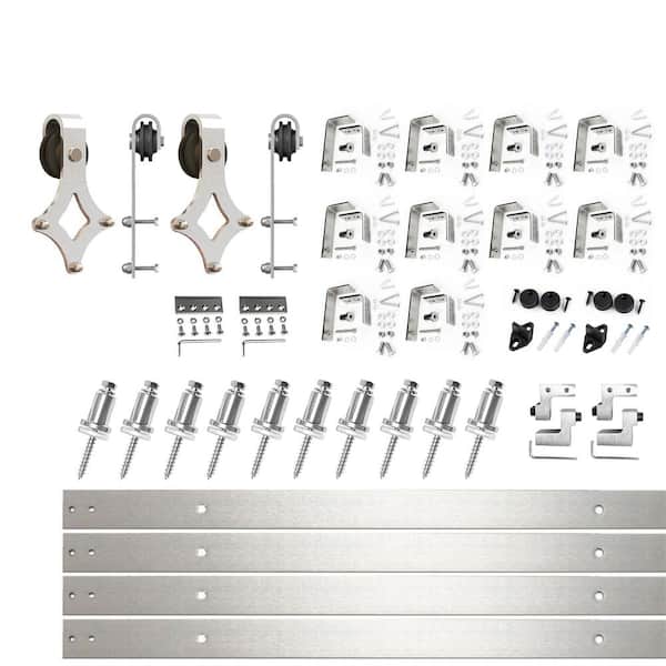 HOMACER 12 ft./144 in. Brushed Nickel Double Track Bypass U-Shape Sliding Barn Door Hardware Kit - Diamond Design Roller