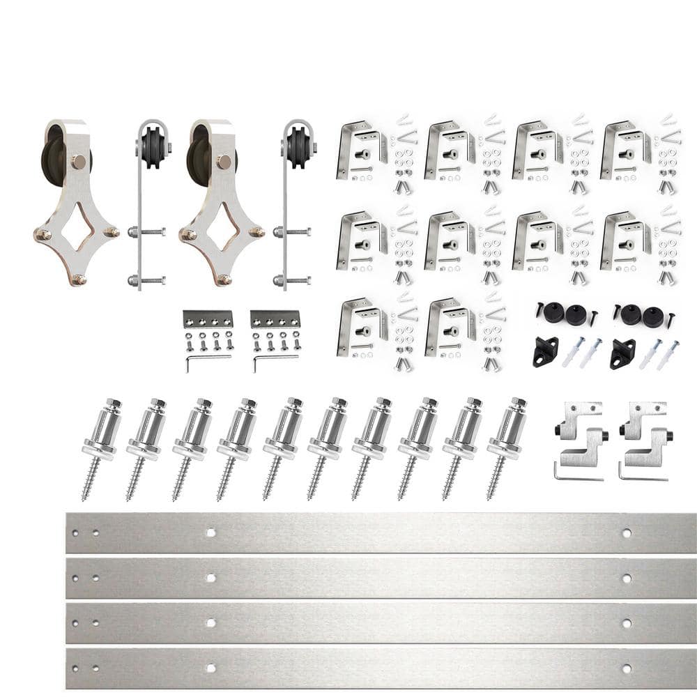 14 ft./168 in. Brushed Nickel Double Track Bypass U-Shape Sliding Barn Door Hardware Kit - Diamond Design Roller price history on PriceWatchPro