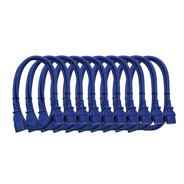 6 ft. AC Power Extension Cord (18AWG) / 3-Conductors / (C13 to C14) / Indoor (Blue) 10-Pack