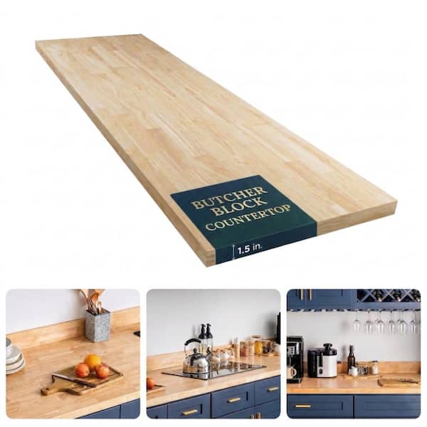 Hevea Solid Wood Butcher Block 36x25x1.5", DIY Countertop/Tabletop (Unfinished)