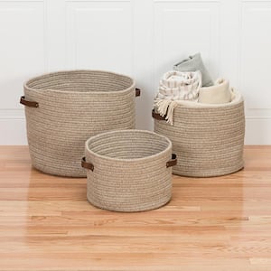 Monaco 18 in. x 18 in. x 14 in. Beige Round Natural Wool Braided Basket