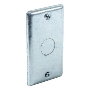 4 in. H x 2 in. W Steel Metallic, 1-Gang Electrical Box Cover with 1/3 in. KO (1-Pack)