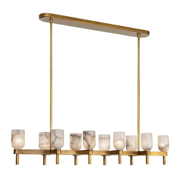 ALORA Lucian 52 in. 10 Light 60-Watt Vintage Brass/Alabaster Pendant Light