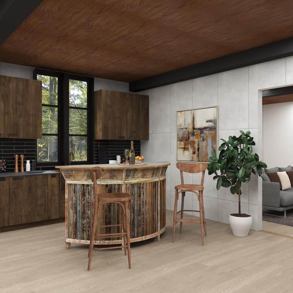 Rustic Brown Reclaimed Wood Semi-Circle Bar with Storage