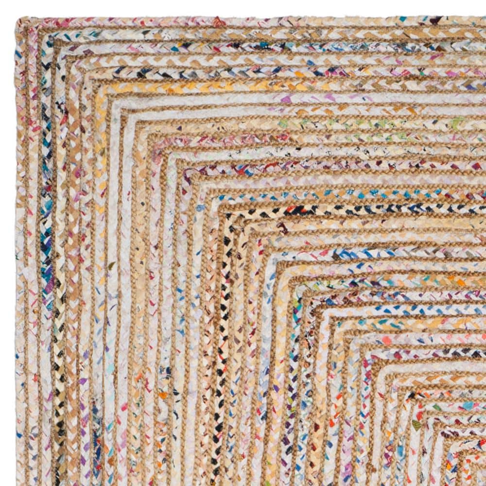 Beige and Multicolor Handmade Cotton Braided Area Rug 9' x 12'