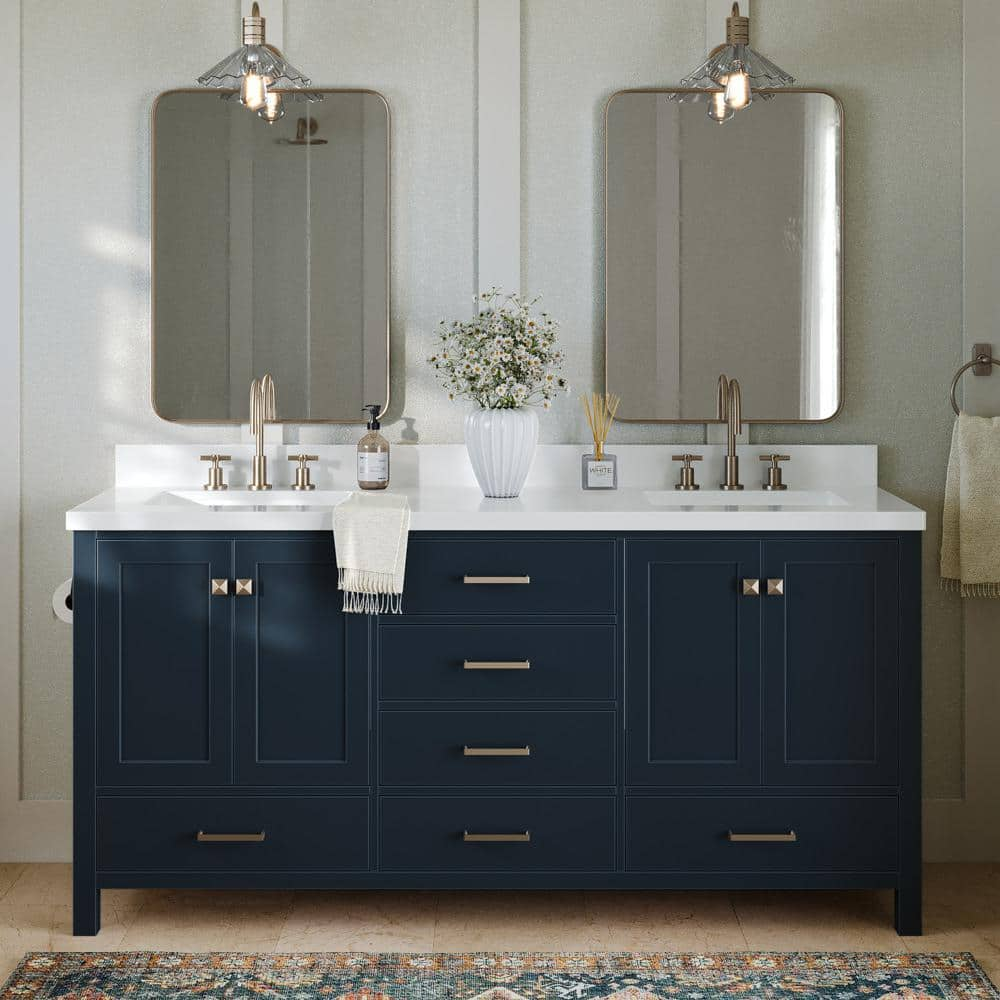 ARIEL Cambridge 73 in. W x 22 in. D x 36 in. H Bath Vanity in Midnight ...