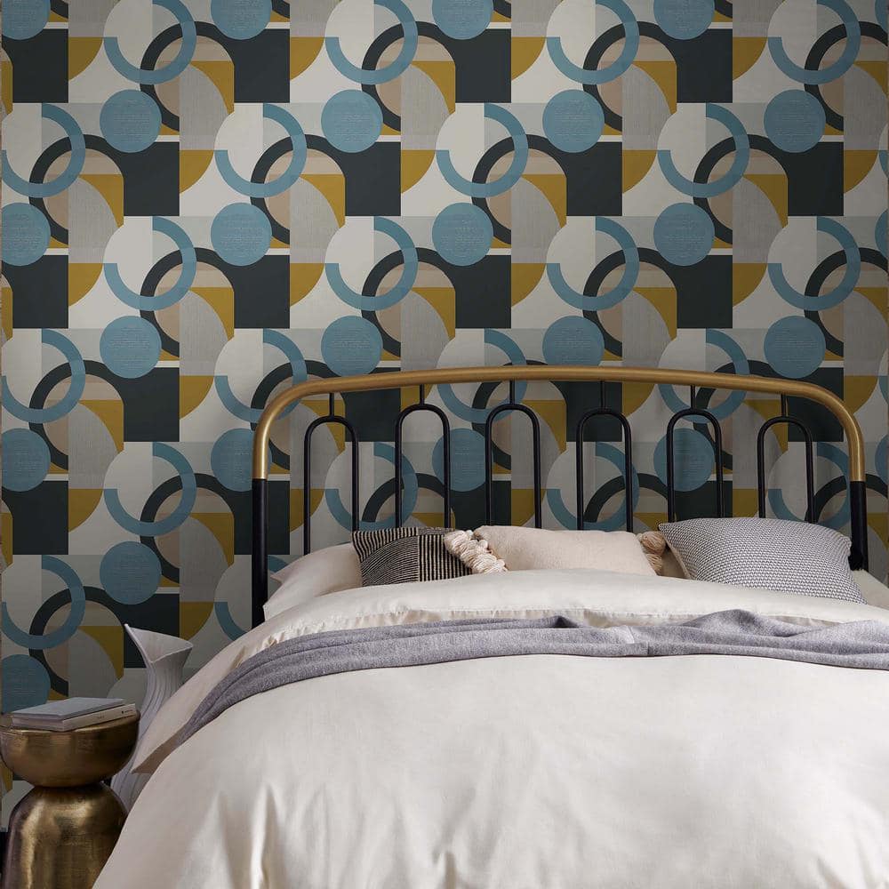 NEXT Retro Shapes Geo Blues and Mustard Wallpaper