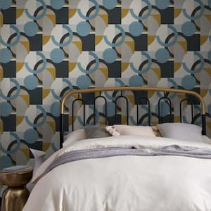 Retro Shapes Geo Blues Multi-Colored Removable Wallpaper Sample