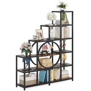 Earlimart 51 in. Wide Rustic Brown 12-Shelf Etagere Bookcase Ladder Bookshelf Storage Shelves for Home Office