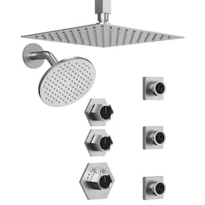 Module Switch His and Hers Shower 5-Spray Patterns with 2.5 GPM 12 in. Ceiling Mount Fixed Shower Head in Brushed Nickel