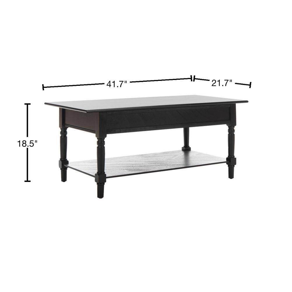 Distressed Black Pine Wood Rectangular Coffee Table with Storage