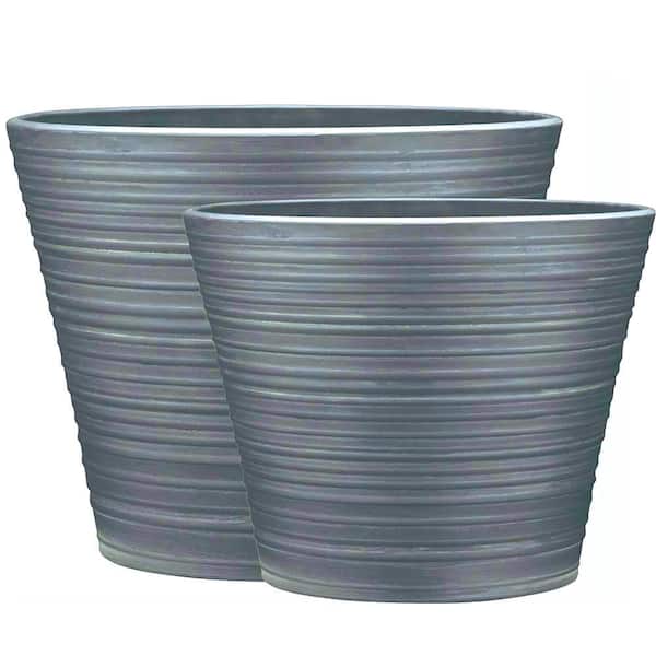 Southern Patio Cabana 12 in. and 16 in. Gray High-Density Resin Planter Combo Pack (Set of 2)