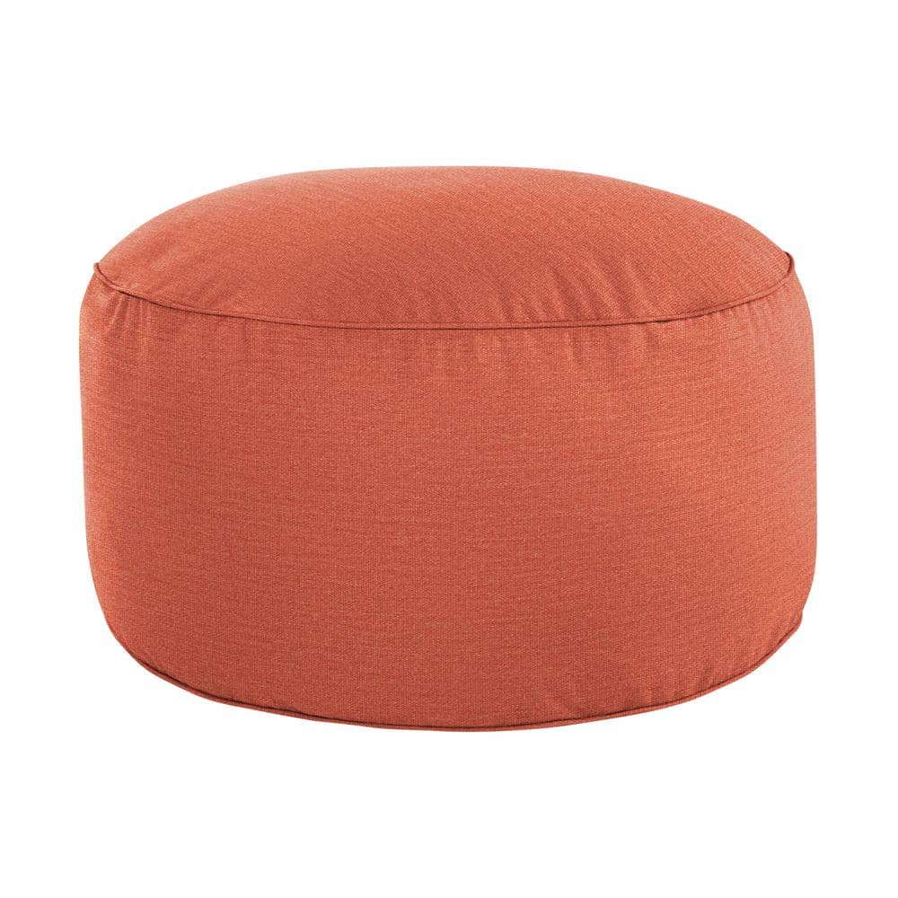 SORRA HOME Sunbrella Canvas Persimmon Round Outdoor Bean Pouf 30 in. x