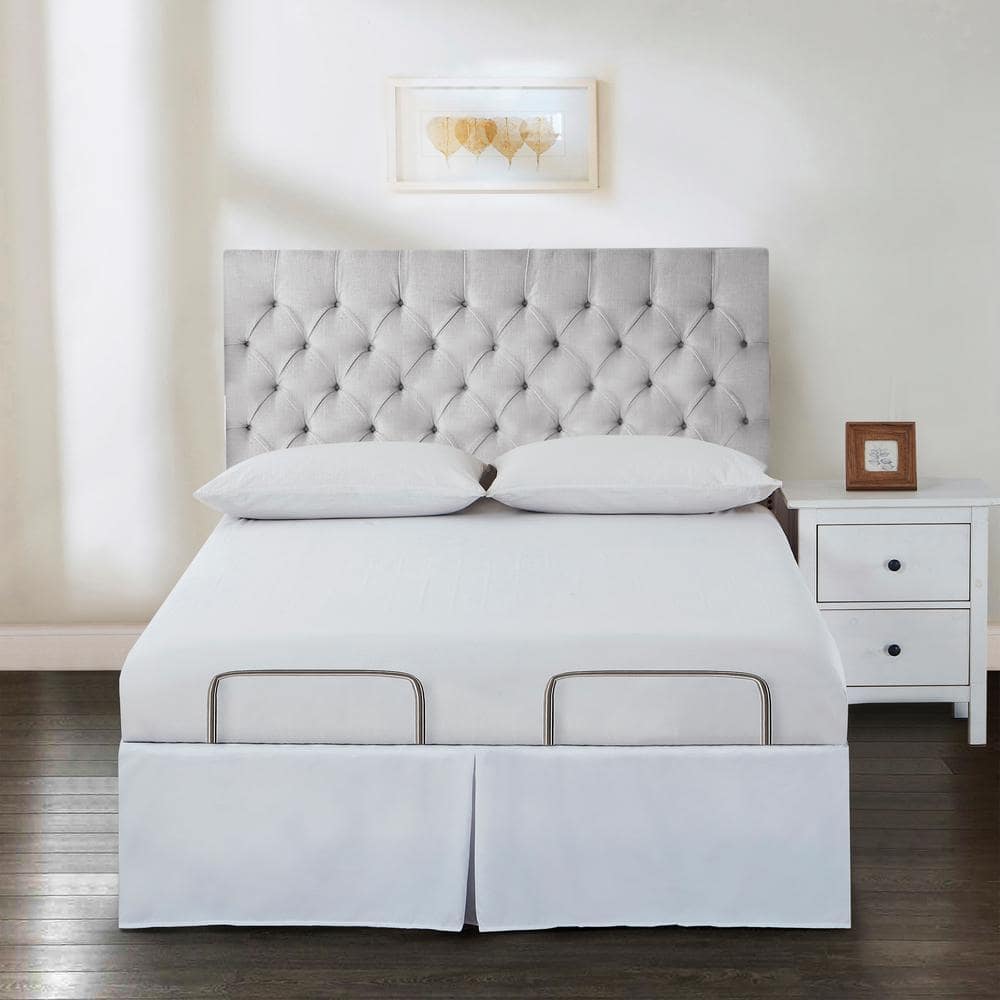 15 in. Drop White Queen Bed Skirt Adjustable Wraparound Tailored